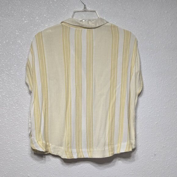 Free People Yellow And White Striped Drawstring Tie Shoulder Top Size Small - Picture 6 of 8
